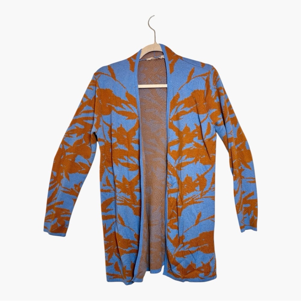 Soft Surroundings Blue Brown Abstract Open Front Layer Cardigan Medium - Picture 1 of 7